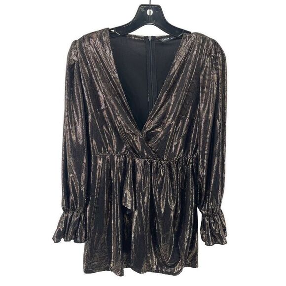 Shein gold Metallic Snakeskin Pull-over Mini Wrap Dress Small - Picture 5 of 13